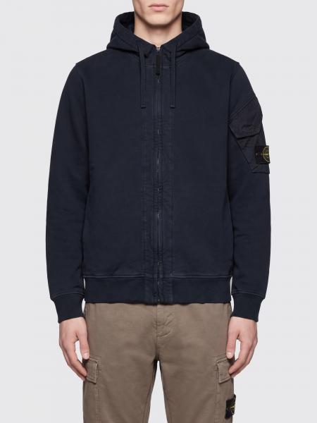 Cotton Zip-Up Hooded Jumper Stone Island with Drawstring and Compass Logo