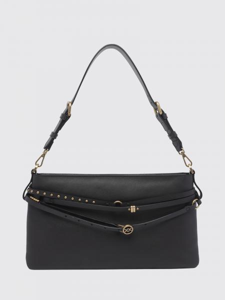 Borsa a spalla Belt Bag Pinko in pelle ricamata con borchie e logo Love Birds