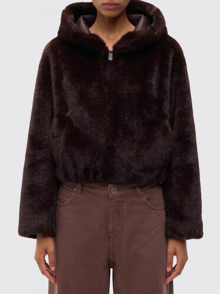Pinko Short Faux Fur Hooded Jacket with Dropped Shoulders