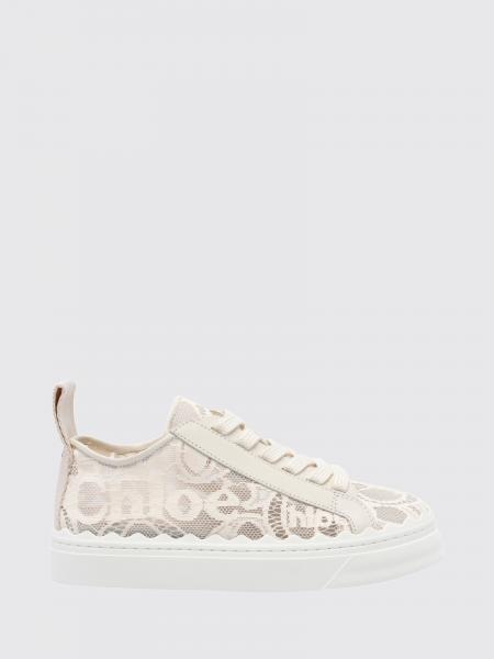 Chloé Lauren Lace and Leather Platform Sneakers with Logo