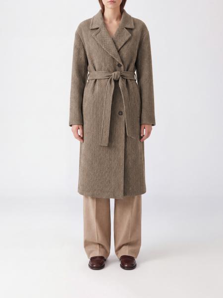 Chevron Wool Double-Breasted Belted Coat Brunello Cucinelli