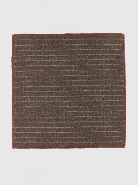 BRUNELLO CUCINELLI 条纹纯丝口袋方巾，饰有品牌标识