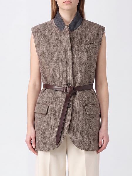 Chevron Wool Tailored Waistcoat Brunello Cucinelli with Belt