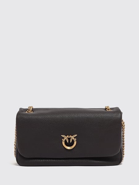 PINKO 내추럴 그레인 레더 모노그램 숄더백 (러브 버드 로고 포함)