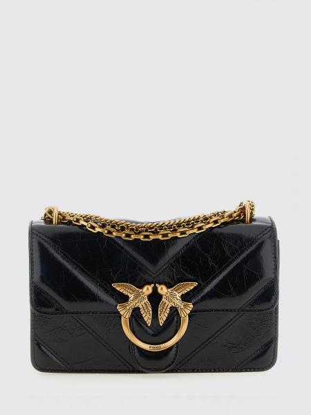 Love Mini Bag Pinko in Calfskin Leather with Chevron Motif and Love Birds Logo