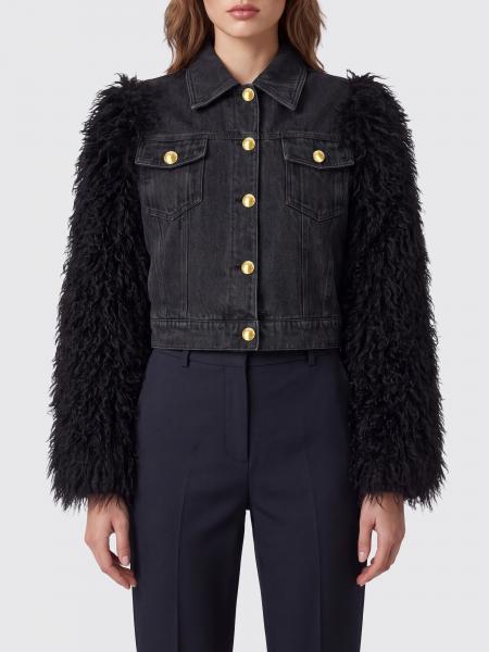 Twinset Cotton Denim Jacket with Faux Fur Details