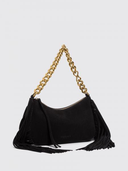 Twinset Liliane Suede Shoulder Bag with Fringes and Embroidery