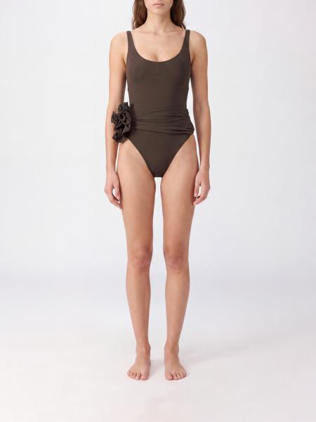 Magda Butrym Draped One-Piece Swimsuit with Flower Appliqué