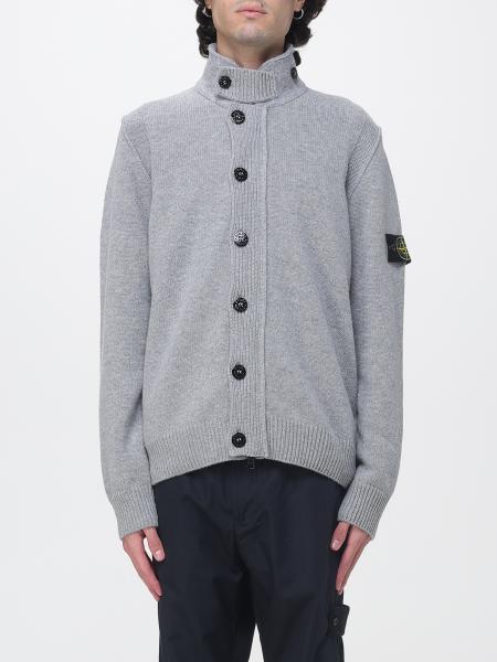 Stone Island Virgin Wool Blend High Neck Cardigan with Logo Patch