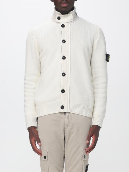 Stone Island Virgin Wool Blend High Neck Cardigan with Logo Patch