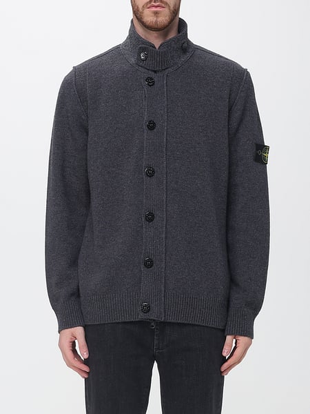 Cardigan Stone Island in misto lana vergine con collo alto e patch logo