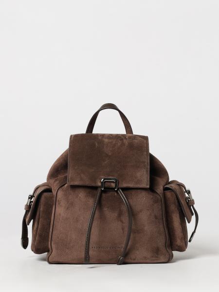 Brunello Cucinelli Small Suede Backpack with Drawstring Closure and Monili