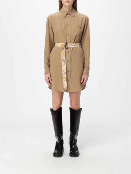 Silk Mini Shirt Dress Burberry with Classic Collar and Waist Belt