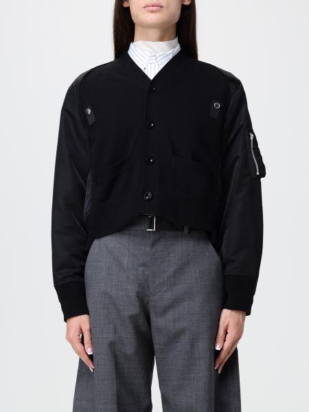 Bicolor Sacai Cotton and Nylon Cardigan with Zip Pockets