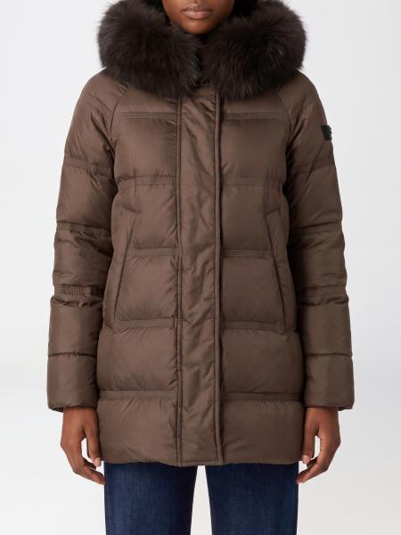 Peuterey Quilted Nylon Short Puffer Jacket with Shearling Hood