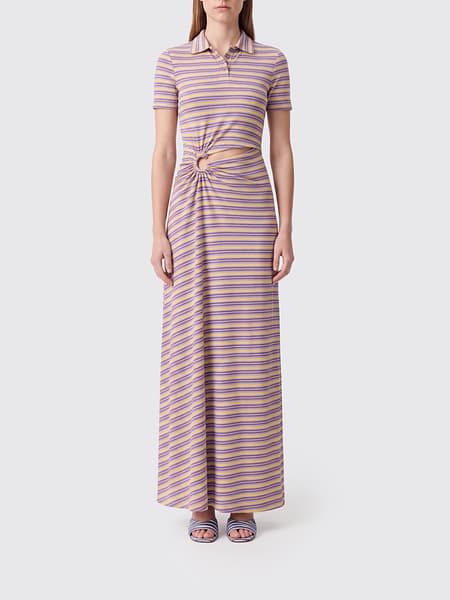 Rabanne Striped Long Chemisier Dress in Viscose with Draped Waist