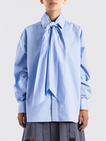 Pussy-Bow Cotton-Blend Shirt Sacai with Concealed Closure