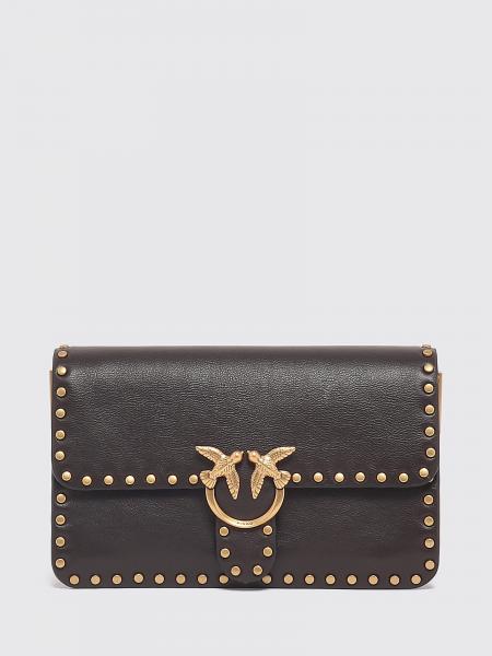 Pinko Love One Slouchy Mini Bag in Leather with Monogrammed Embroidery and Love Birds Logo