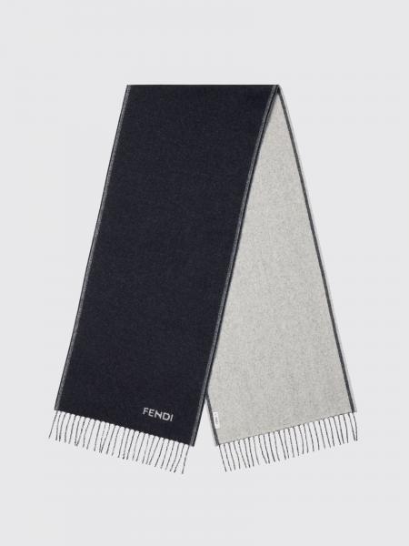 Fendi Pure Cashmere Scarf with Embroidered Logo and Fringed Edges