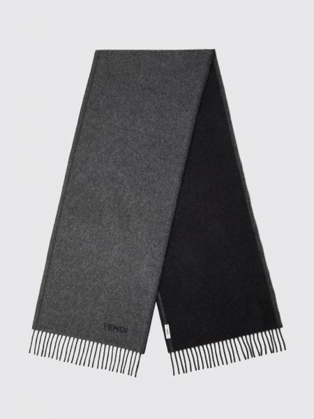 Fendi Pure Cashmere Scarf with Embroidered Logo and Fringed Edges