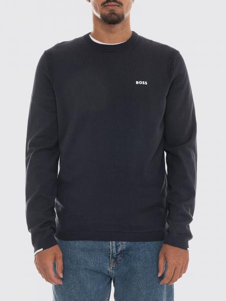 Jersey slim fit Boss de algodón con cuello redondo y logo en contraste