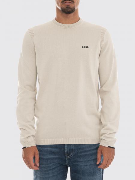 Jersey slim fit Boss de algodón con cuello redondo y logo en contraste