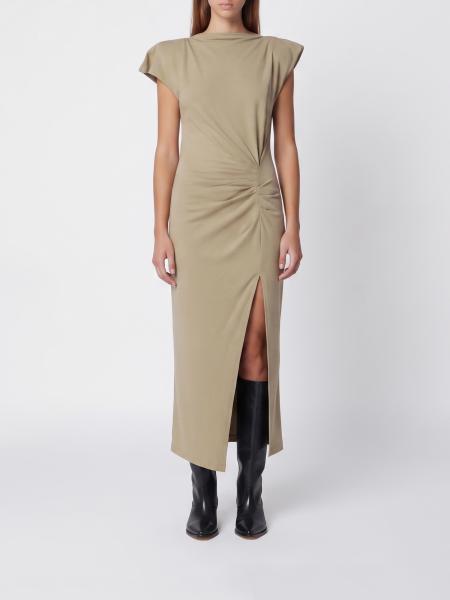 Isabel Marant Nadela Draped Cotton Midi Sheath Dress with Side Slit