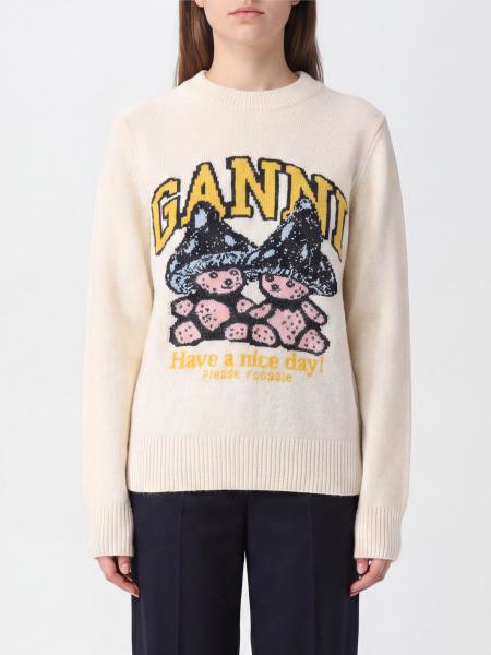 Slim Fit Recycled Wool Logo Print Jumper Ganni