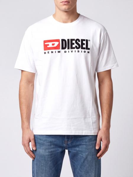 Diesel Crew Neck Cotton T-Shirt with Contrast Logo and Dropped Shoulders