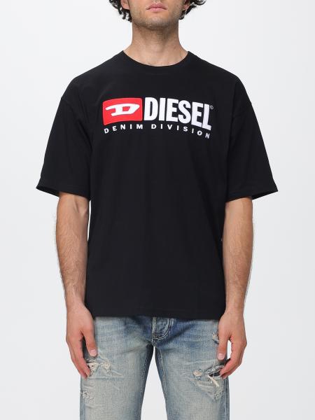 Diesel Crew Neck Cotton T-Shirt with Contrast Logo and Dropped Shoulders
