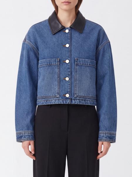 Anine Bing Jeansjacke mit Lederkragen und überschnittenen Schultern