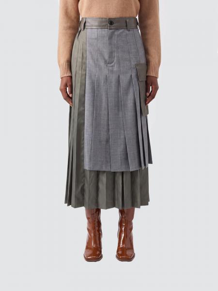 Gonna midi asimmetrica Sacai in misto lana con pieghe e tasche cargo