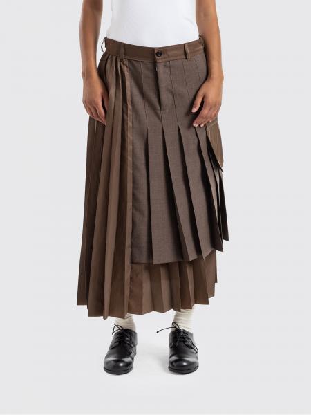 Asymmetrical Midi Skirt Sacai in Wool Blend with Pleats and Cargo Pockets
