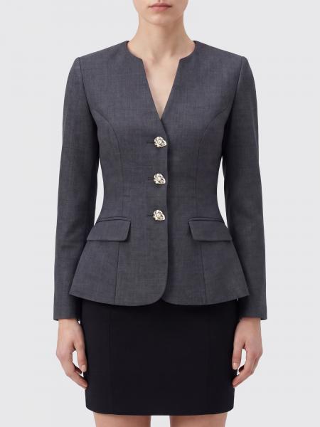 Self-Portrait Slim Fit Cropped Wool Blazer with Jewelled Buttons