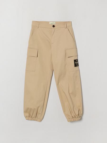 Fendi Boys' Stretch Cotton Cargo Trousers with Side Pockets and Elasticated Cuffs