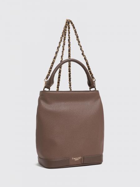 Twinset Grained Leather Bucket Bag with Chain Strap