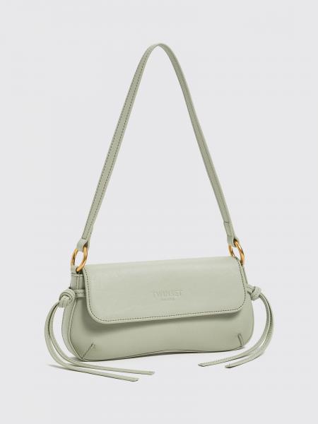 Twinset Calfskin Shoulder Bag with Tassels and Flap Closure