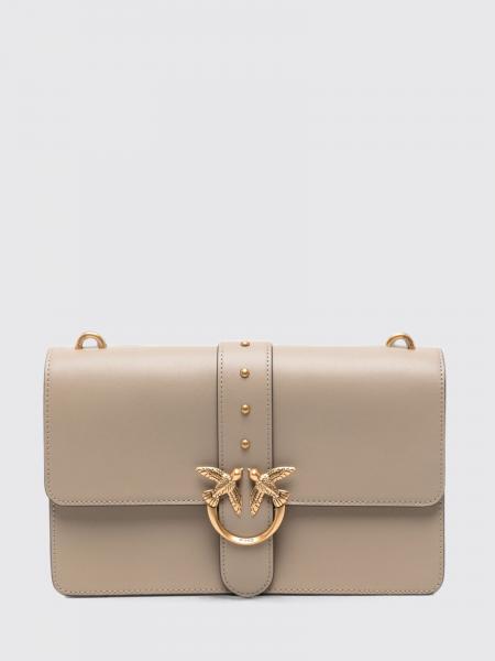 Pinko Love One Classic Smooth Leather Crossbody Bag with Studs and Logo