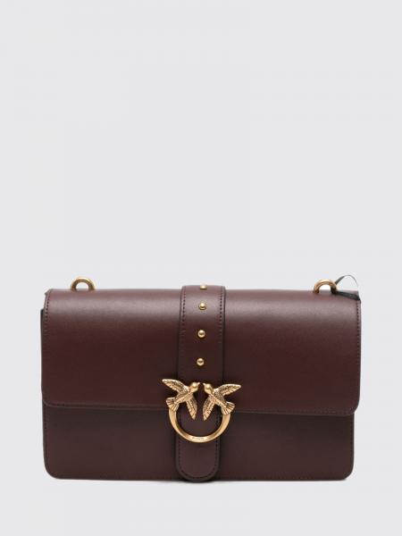 Pinko Love One Classic Smooth Leather Crossbody Bag with Studs and Logo