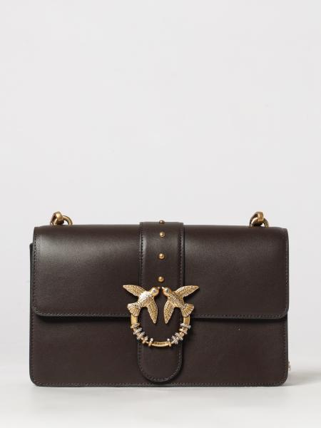 Pinko Love One Classic Leather Crossbody Bag with Rhinestones and Love Birds Logo