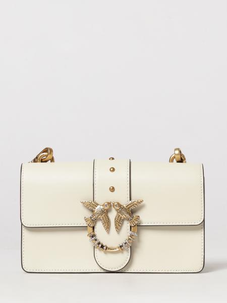 Pinko Love One Classic Leather Mini Shoulder Bag with Rhinestones and Logo