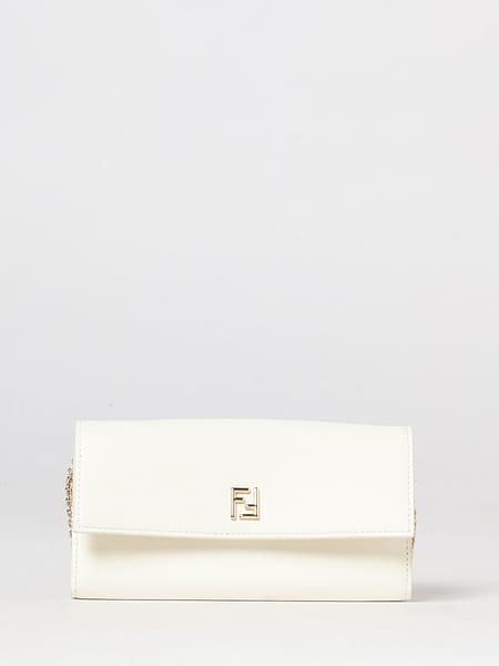 Wallet on Chain Fendi in pelle di vitello con monogramma FF e tracolla a catena