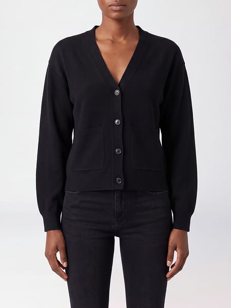 V-Neck Virgin Wool Cardigan Erika Cavallini with Patch Pockets