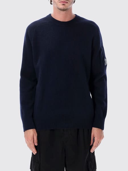 C.P. Company Wool Blend Crew Neck Jumper with Logo and Ribbed Trims