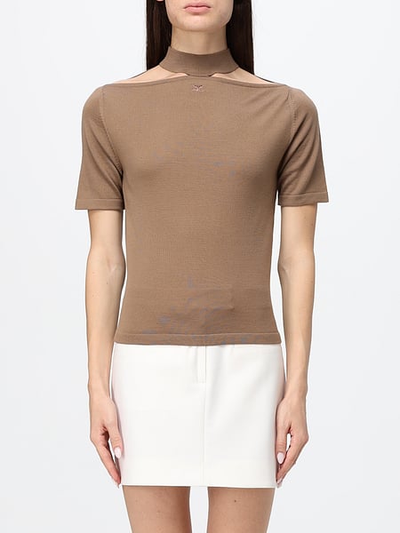 Courrèges Slim Fit Wool Short-Sleeve High-Neck Top with Logo