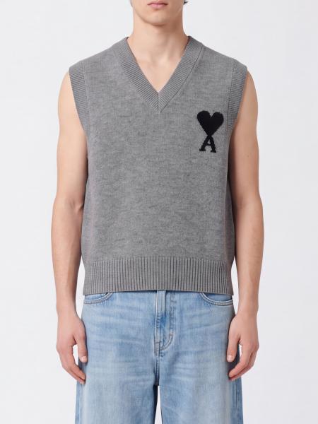 Ami Paris V-Neck Wool Knit Jumper Vest with Contrast Logo