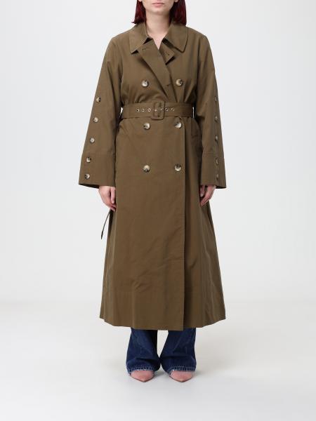 Twinset Double-Breasted Long Cotton-Blend Trench Coat with Belt and Kimono Sleeves