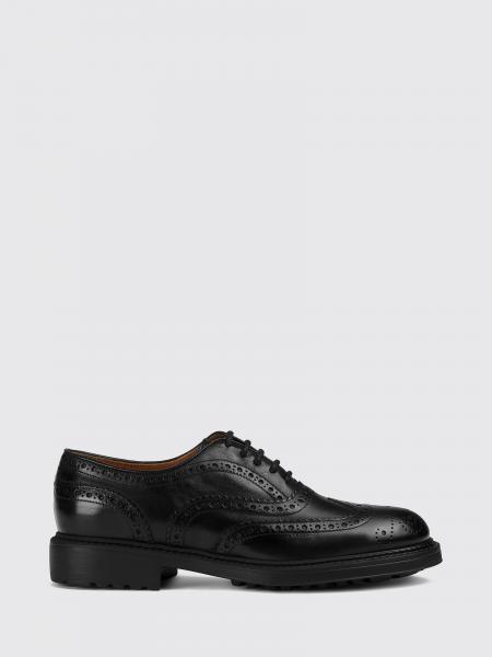 Doucal's Smooth Calfskin Brogue Derby Shoes with Rubber Sole
