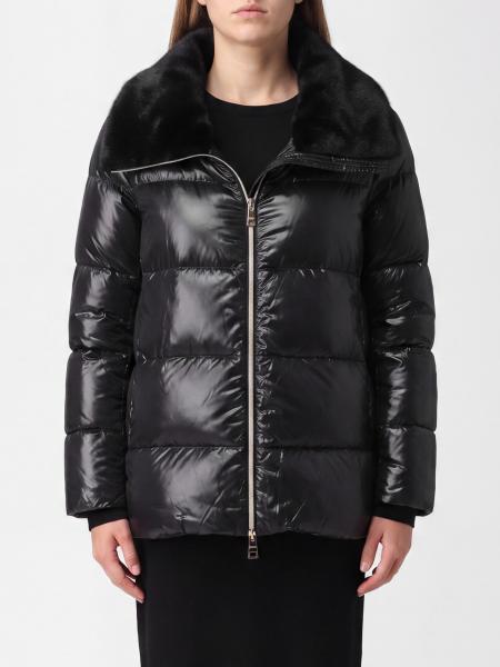 Herno Water-Repellent Nylon Short Down Jacket with Fur Funnel Neck