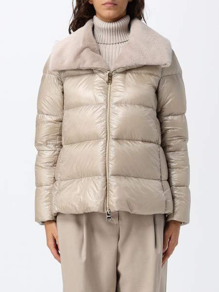 Herno Water-Repellent Nylon Short Down Jacket with Fur Funnel Neck